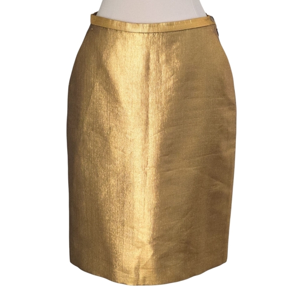 Michael Kors Runway Metallic Gold Pencil Skirt with Pockets- Made in Italy - Picture 1 of 7